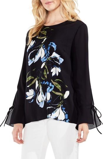 Women's Vince Camuto Ink Portrait Tie Sleeve Blouse, Size - Black