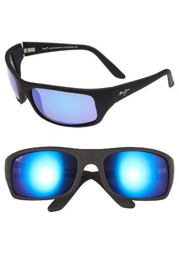 Men's Maui Jim 'peahi - Polarizedplus2' 65mm Sunglasses - Matte Black/ Blue Hawaii