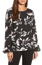 Women's Chaus Floral Vision Bell Sleeve Blouse - Black