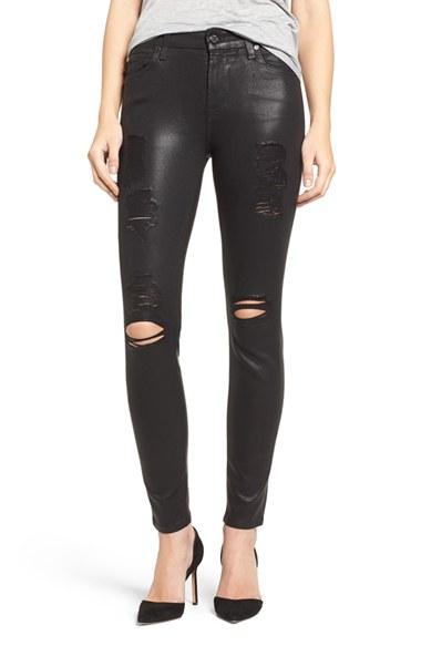 Women's 7 For All Mankind Coated Ankle Skinny Jeans - Black