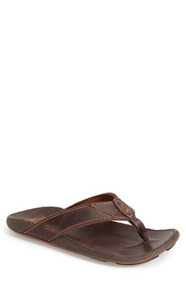 Men's Olukai 'nui' Leather Flip Flop M - Brown