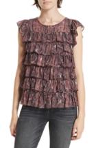 Women's Rebecca Taylor Snake Print Metallic Silk Ruffle Top