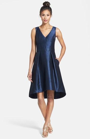 Women's Alfred Sung Satin High/low Fit & Flare Dress - Blue (online Only)