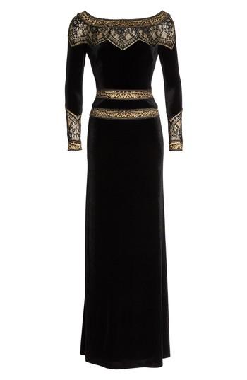 Women's Tadashi Shoji Lace Trim Velvet Gown - Black