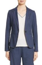 Women's Fabiana Filippi Piped Linen & Cotton Blend Blazer Us / 38 It - Blue