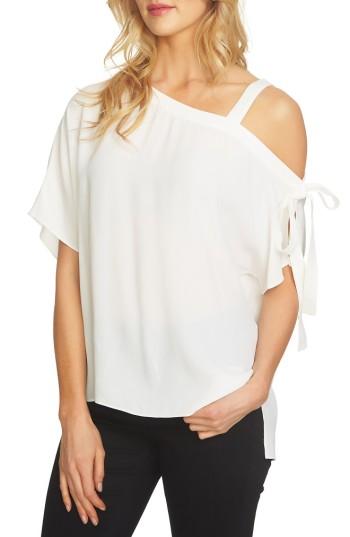 Women's 1.state One-shoulder Tie Sleeve Blouse, Size - Ivory