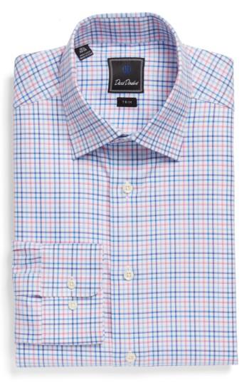 Men's David Donahue Trim Fit Plaid Dress Shirt .5 - 34/35 - Blue
