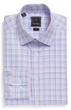Men's David Donahue Trim Fit Plaid Dress Shirt .5 - 34/35 - Blue