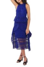 Women's Topshop Ruffle Lace Midi Dress Us (fits Like 0) - Blue