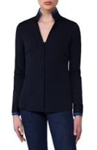 Women's Akris Bicolor Detail Stretch Poplin Blouse
