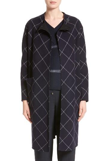 Women's Armani Collezioni Windowpane Wool & Cashmere Wrap Coat - Blue