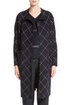 Women's Armani Collezioni Windowpane Wool & Cashmere Wrap Coat - Blue