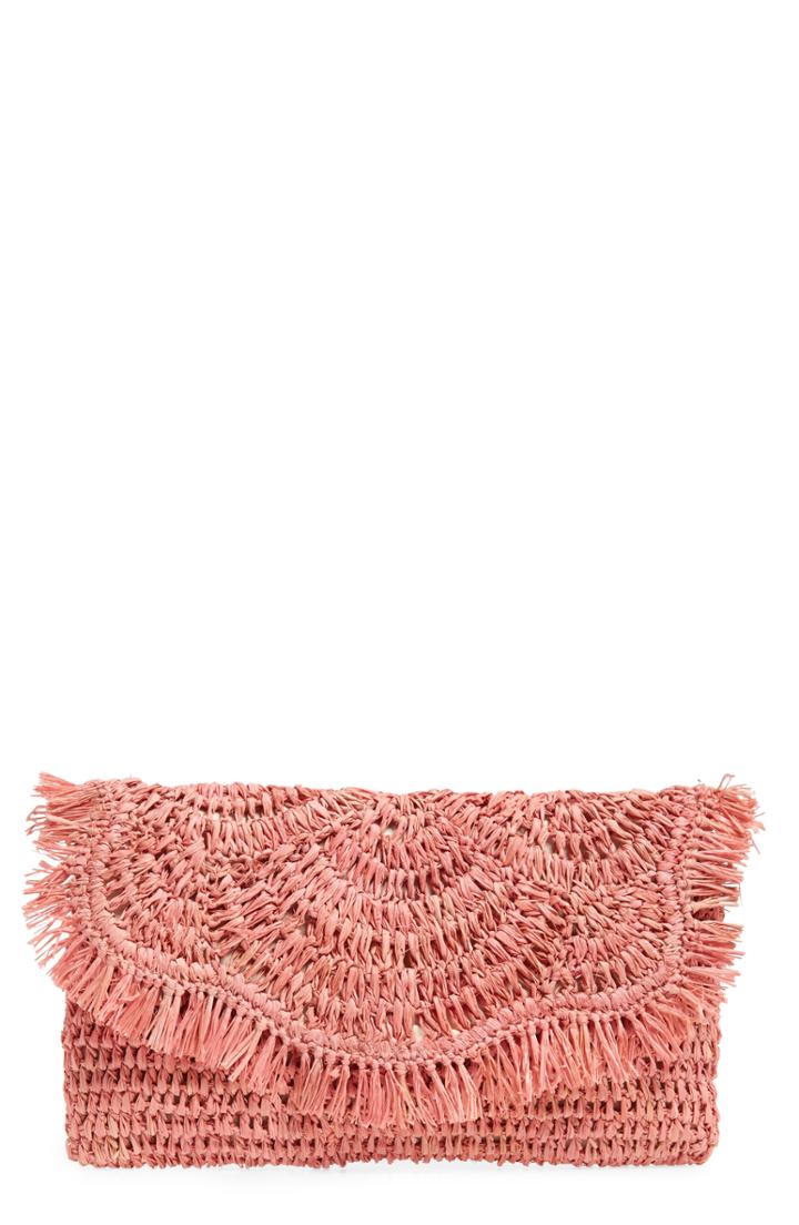 Nordstrom Woven Raffia Clutch - Pink