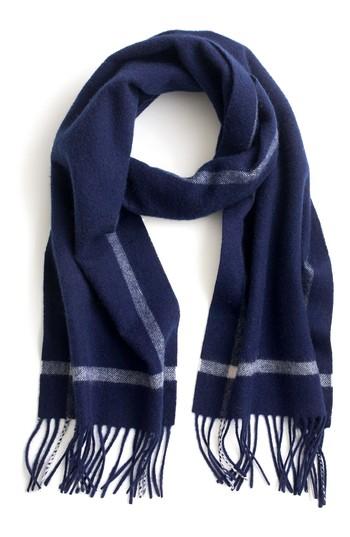 Women's J.crew Contrast Border Stripe Cashmere Scarf, Size - Blue