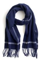 Women's J.crew Contrast Border Stripe Cashmere Scarf, Size - Blue