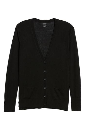 Women's Halogen V-neck Pocket Cardigan, Size - Black