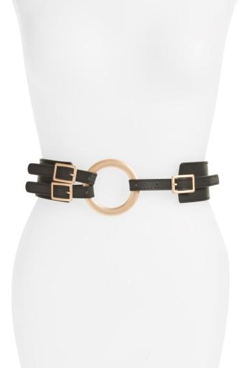 Women's Accessory Collective Round Buckle Faux Leather Belt