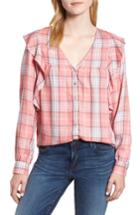 Women's Bobeau Ruffled Plaid Shirt - Pink
