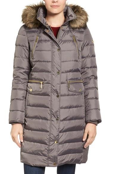 Women's Michael Michael Kors Down Parka With Faux-fur Trim - Grey