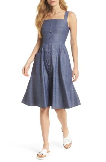 Women's Gal Meets Glam Collection Dot Chambray Fit & Flare Sundress - Blue