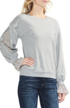 Women's Vince Camuto Mix Media Ruffle Sleeve Sweatshirt, Size - Grey