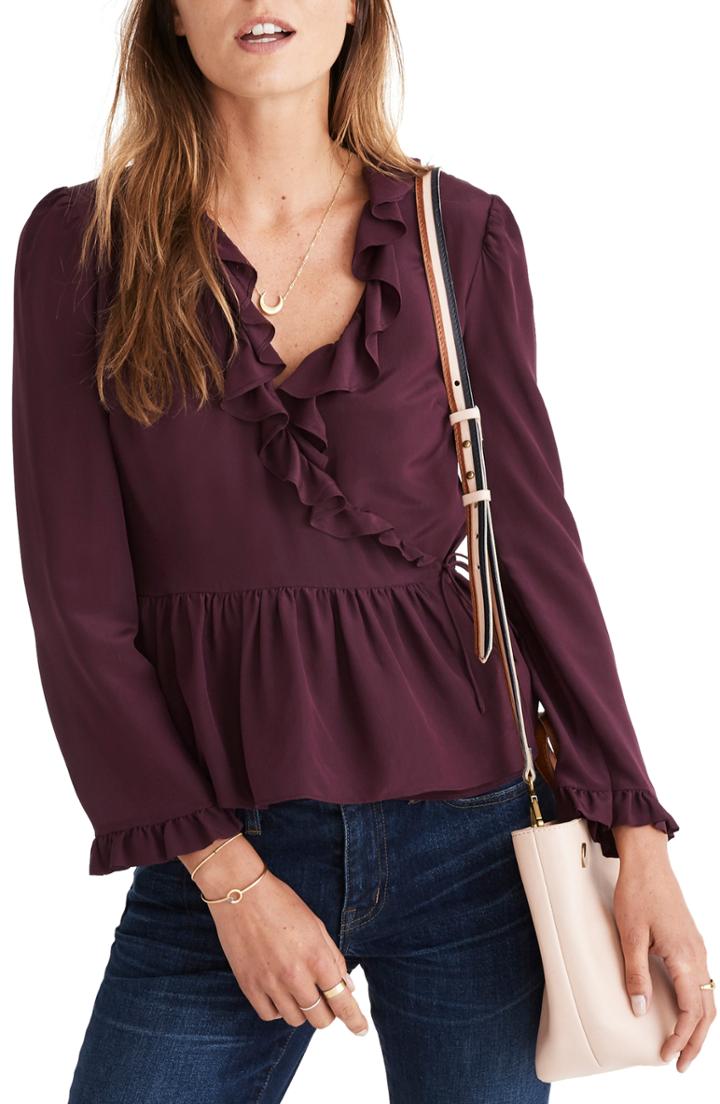 Women's Madewell Ruffle Hem Silk Wrap Top