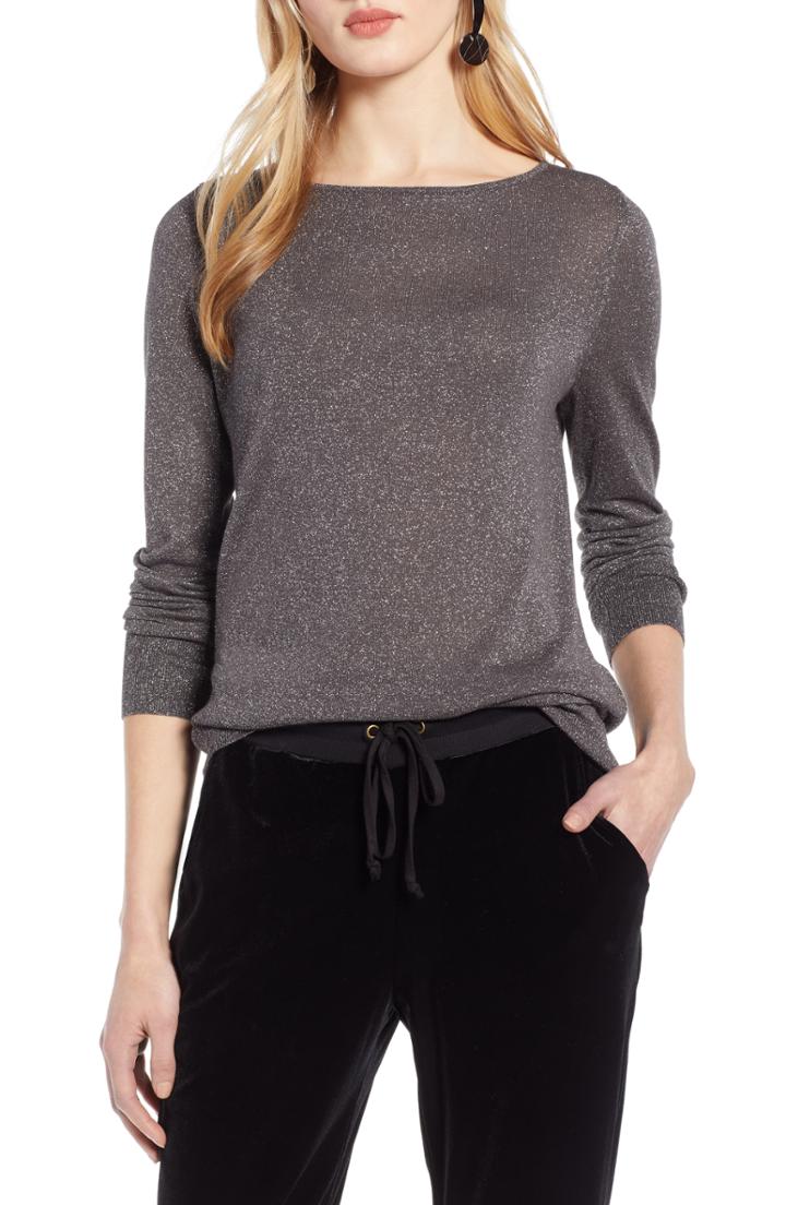 Women's Halogen Tie Back Shimmer Sweater, Size - Grey