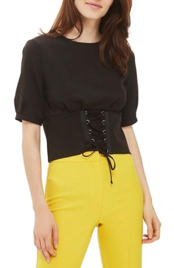 Women's Topshop Corset Tee Us (fits Like 6-8) - Black