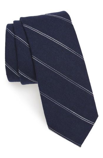 Men's Nordstrom Men's Shop Palamino Stripe Cotton & Linen Skinny Tie, Size - Blue