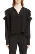 Women's Isabel Marant Libel Ruffle Trim Silk Blouse Us / 34 Fr - Black