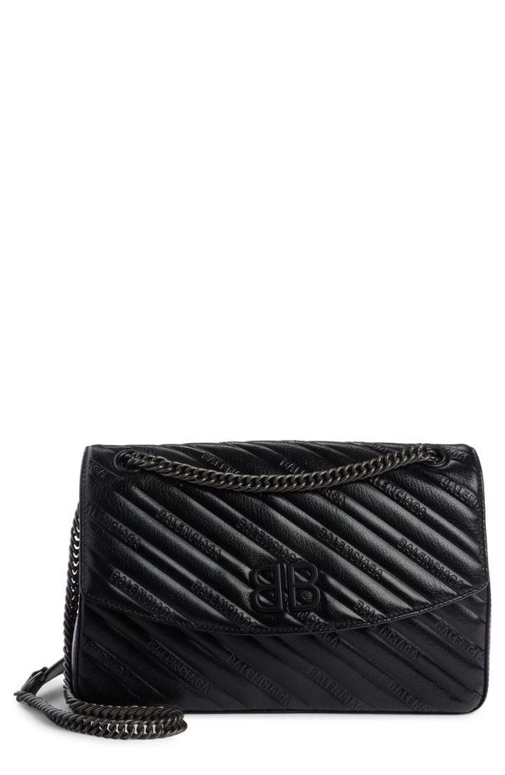 Balenciaga Medium Bb Round Leather Shoulder Bag - Black