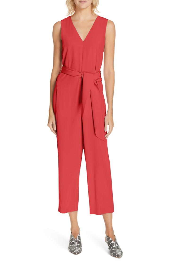 Women's Tibi Belted Silk Jumpsuit - Red
