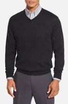 Men's Cutter & Buck 'douglas' Merino Wool Blend V-neck Sweater, Size - Black (online Only)