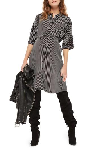Women's Topshop Kady Stripe Maternity Shirtdress Us (fits Like 0-2) - Black