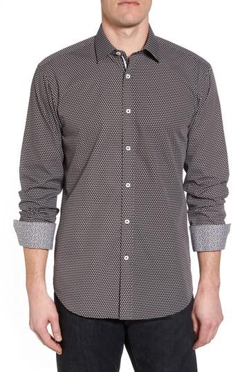 Men's Bugatchi Slim Fit Geo Print Sport Shirt - Black