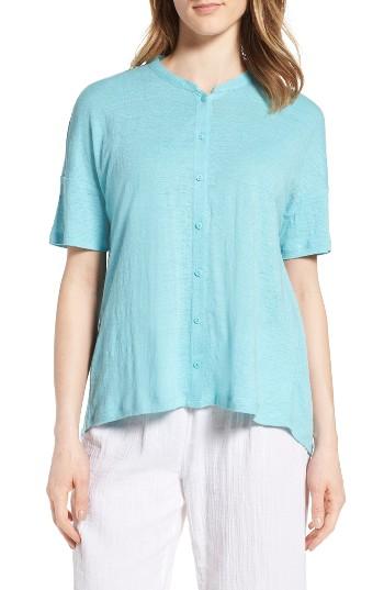 Women's Eileen Fisher Mandarin Collar Organic Linen Knit Shirt - Blue/green