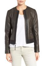 Women's Via Spiga Two-tone Collarless Leather & Ponte Jacket