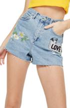 Women's Topshop Love Me Not Embroidered Mom Shorts Us (fits Like 0) - Blue