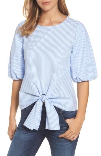 Women's Gibson Bubble Sleeve Tie Front Top - Blue