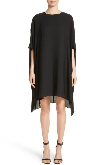 Women's St. John Collection Double Silk Georgette Draped Dress, Size - Black