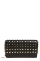 Women's Valentino Garavani Small Rockstud Calfskin Leather Wallet On A Chain - Black