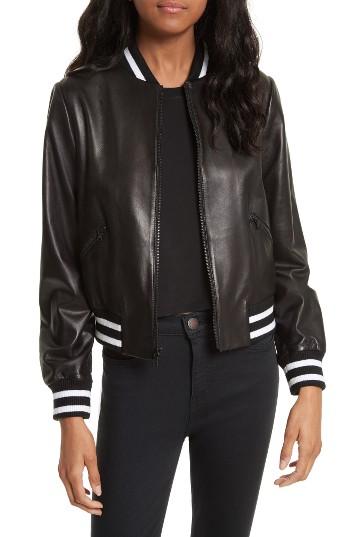 Women's Alice + Olivia Demia Embellished Crop Leather Bomber Jacket