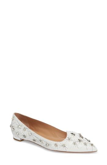 Women's Aquazzura Cosmic Star Pointy Toe Flat .5us / 37.5eu - White