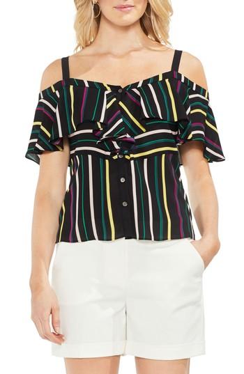 Women's Vince Camuto Stripe Cold Shoulder Ruffle Top - Black