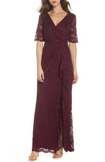 Women's Adrianna Papell Lace Gown - Burgundy