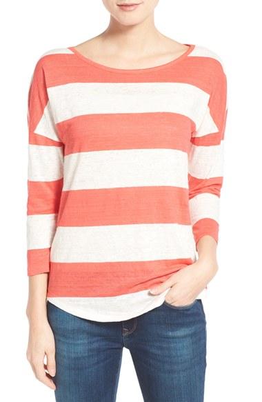 Women's Tommy Bahama 'landers' Stripe Three-quarter Sleeve Tee - Orange