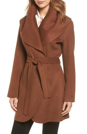Women's Tahari Marla Double Face Wool Blend Wrap Coat - Beige