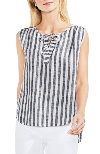 Women's Vince Camuto Resort Stripe Tie Neck Blouse, Size - Black