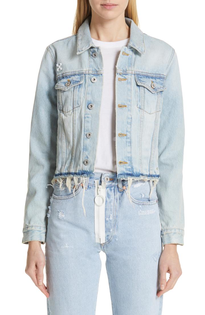 Women's Off-white Crop Denim Jacket Us / 38 It - Blue