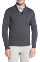 Men's David Donahue Merino Wool Shawl Collar Pullover, Size - Black
